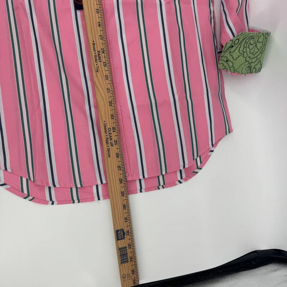 New Robert Graham Shirt Flip Cuff Mens S Pink Striped Paisley Long Sleeve Luxury